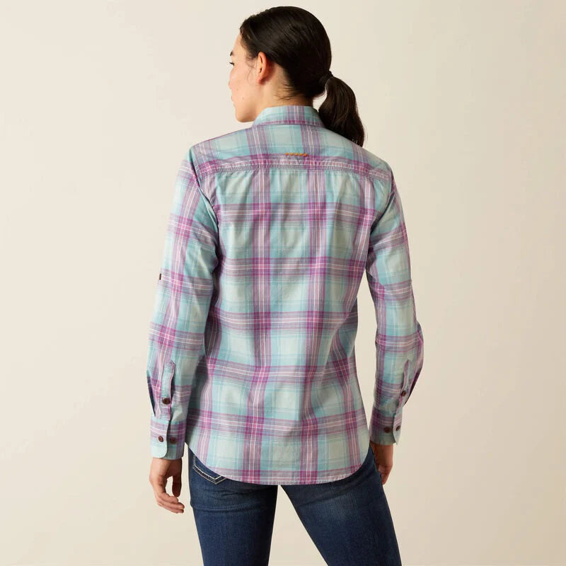 Ariat Womens Rebar Made Tough Durastretch Long Sleeve Work Shirt - Aquatic