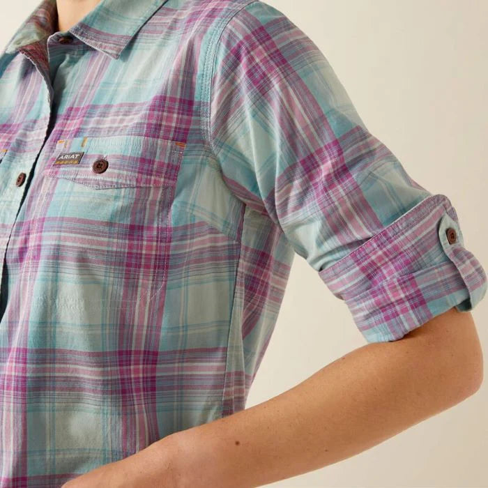 Ariat Womens Rebar Made Tough Durastretch Long Sleeve Work Shirt - Aquatic