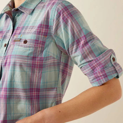 Ariat Womens Rebar Made Tough Durastretch Long Sleeve Work Shirt - Aquatic