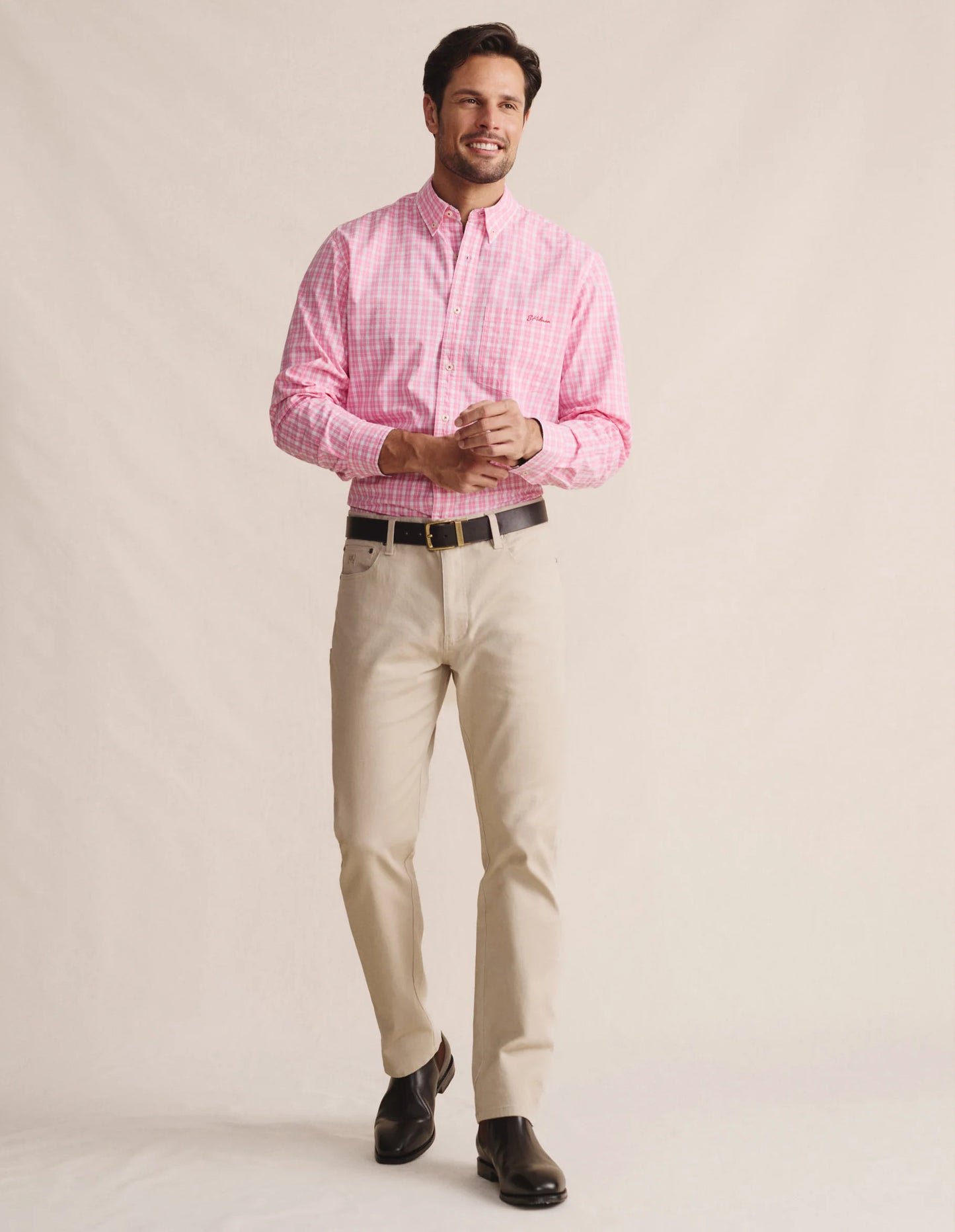 Kidman Mens Aberdeen Long Sleeve Shirt - Pale Pink