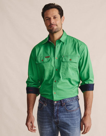 Kidman Mens Armstrong Long Sleeve Full Button Workshirt - Green