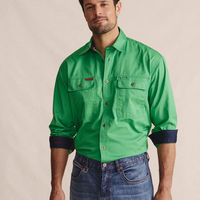 Kidman Mens Armstrong Long Sleeve Full Button Workshirt - Green