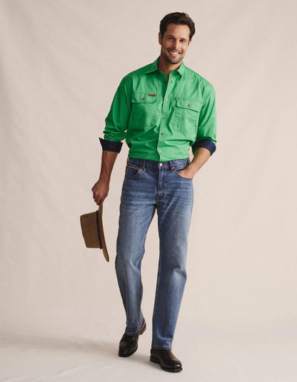 Kidman Mens Armstrong Long Sleeve Full Button Workshirt - Green