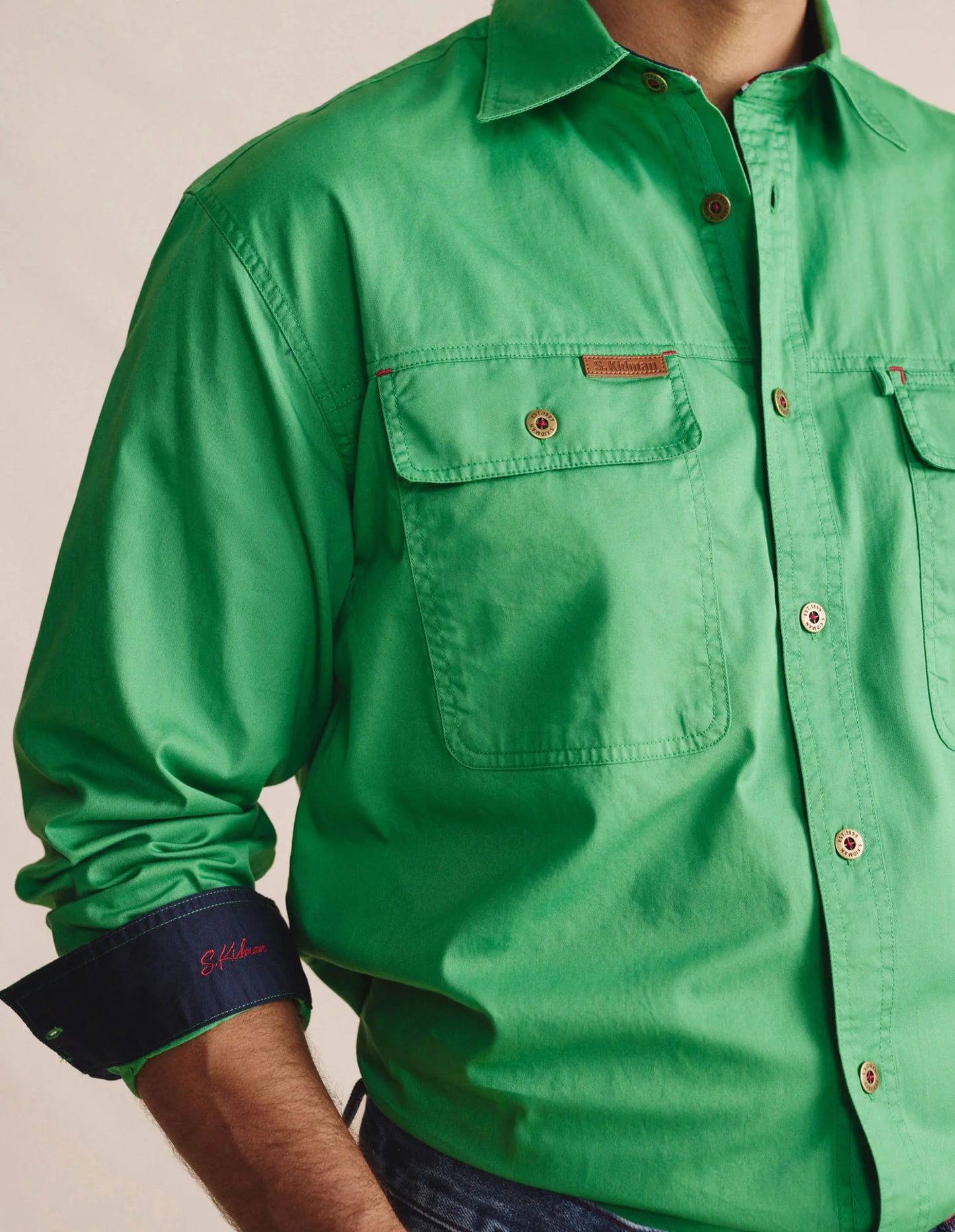 Kidman Mens Armstrong Long Sleeve Full Button Workshirt - Green