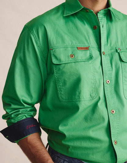 Kidman Mens Armstrong Long Sleeve Full Button Workshirt - Green