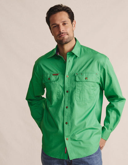 Kidman Mens Armstrong Long Sleeve Full Button Workshirt - Green