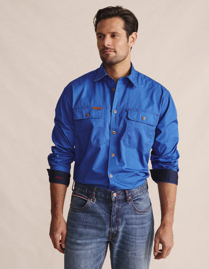 Kidman Mens Armstrong Long Sleeve Full Button Workshirt - Mid Blue