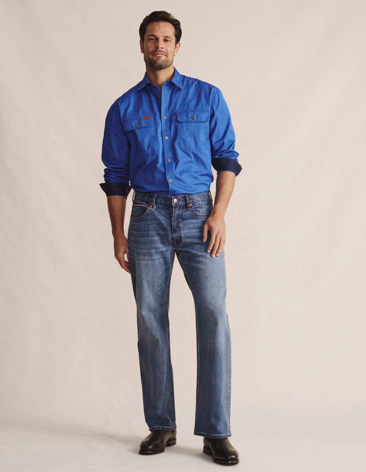 Kidman Mens Armstrong Long Sleeve Full Button Workshirt - Mid Blue