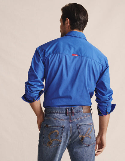 Kidman Mens Armstrong Long Sleeve Full Button Workshirt - Mid Blue
