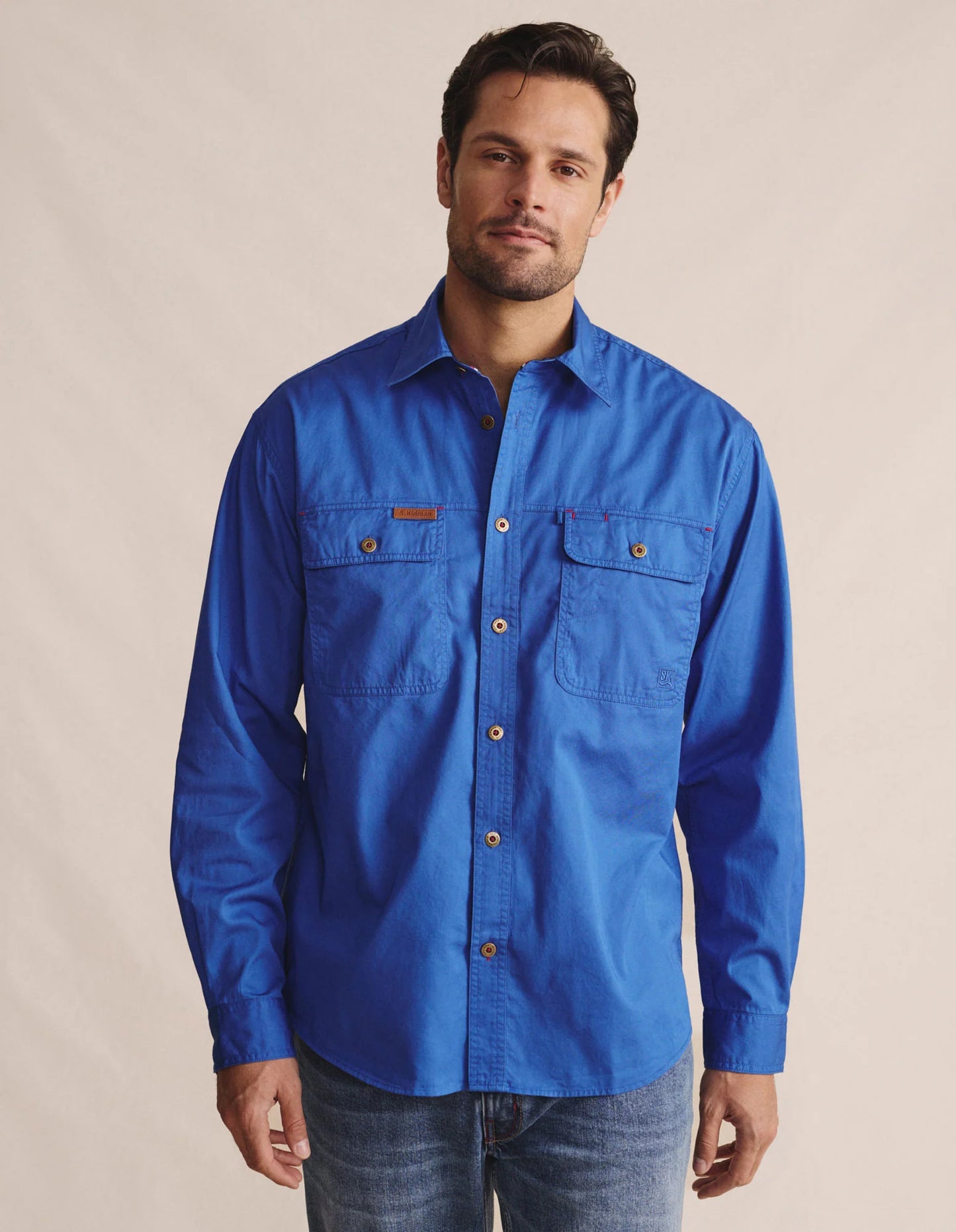 Kidman Mens Armstrong Long Sleeve Full Button Workshirt - Mid Blue