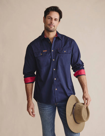 Kidman Mens Armstrong Long Sleeve Full Button Workshirt - Navy