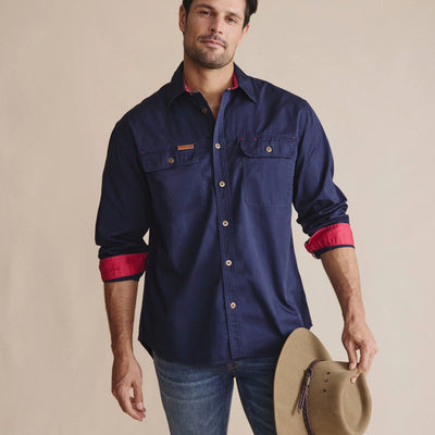 Kidman Mens Armstrong Long Sleeve Full Button Workshirt - Navy