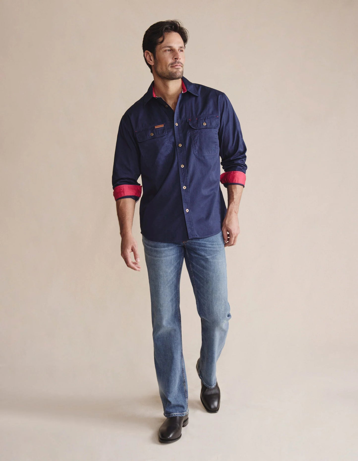 Kidman Mens Armstrong Long Sleeve Full Button Workshirt - Navy