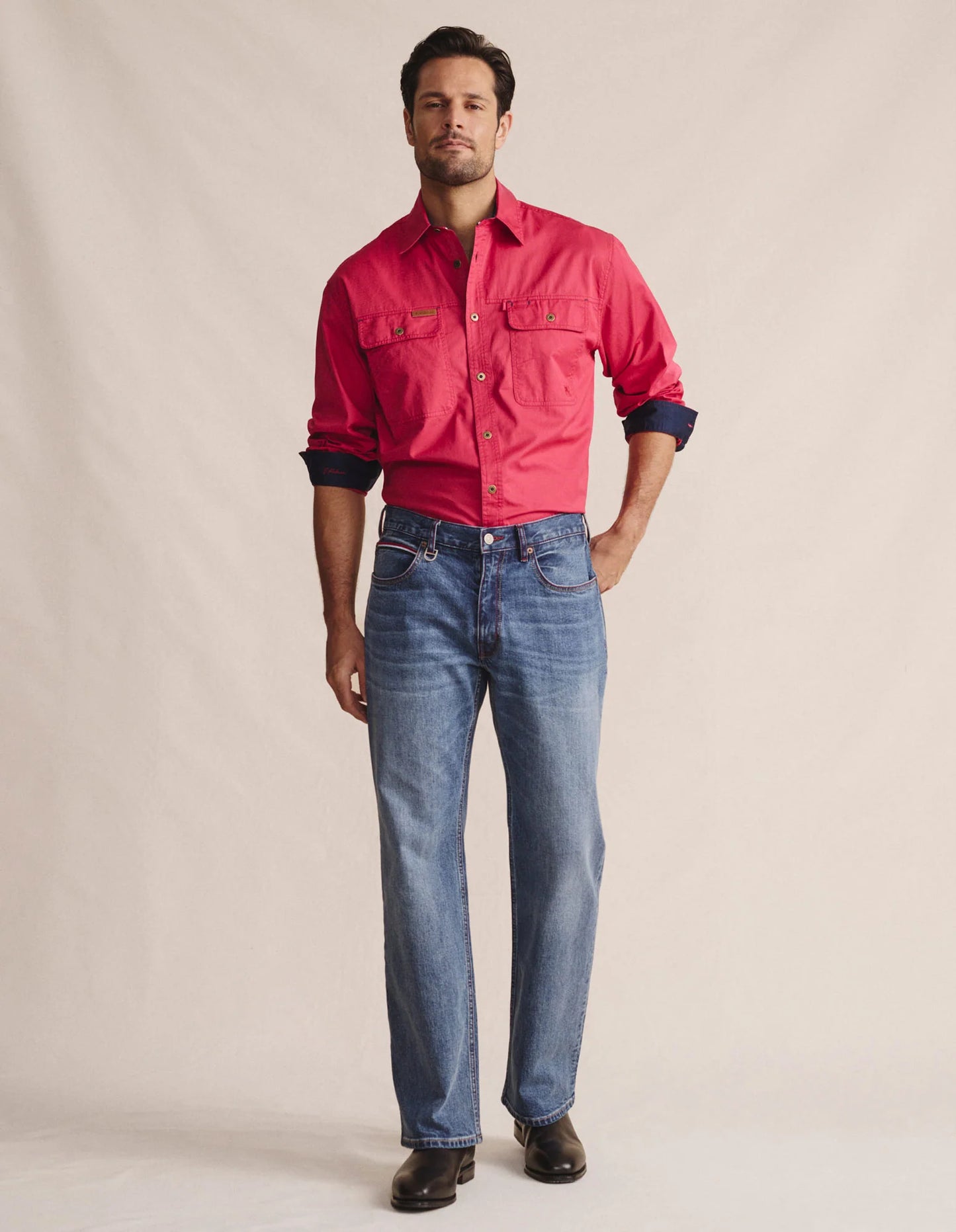 Kidman Mens Armstrong Long Sleeve Full Button Workshirt - Red