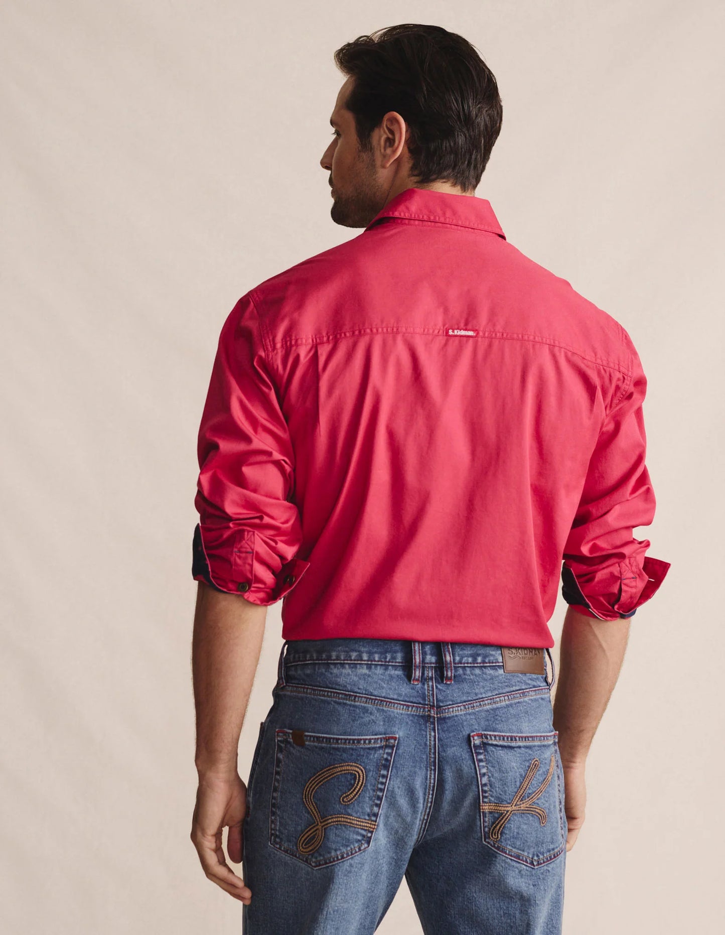 Kidman Mens Armstrong Long Sleeve Full Button Workshirt - Red