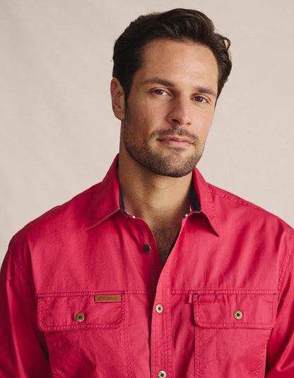 Kidman Mens Armstrong Long Sleeve Full Button Workshirt - Red