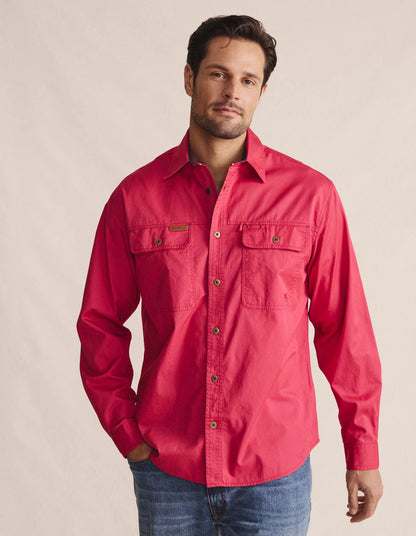 Kidman Mens Armstrong Long Sleeve Full Button Workshirt - Red