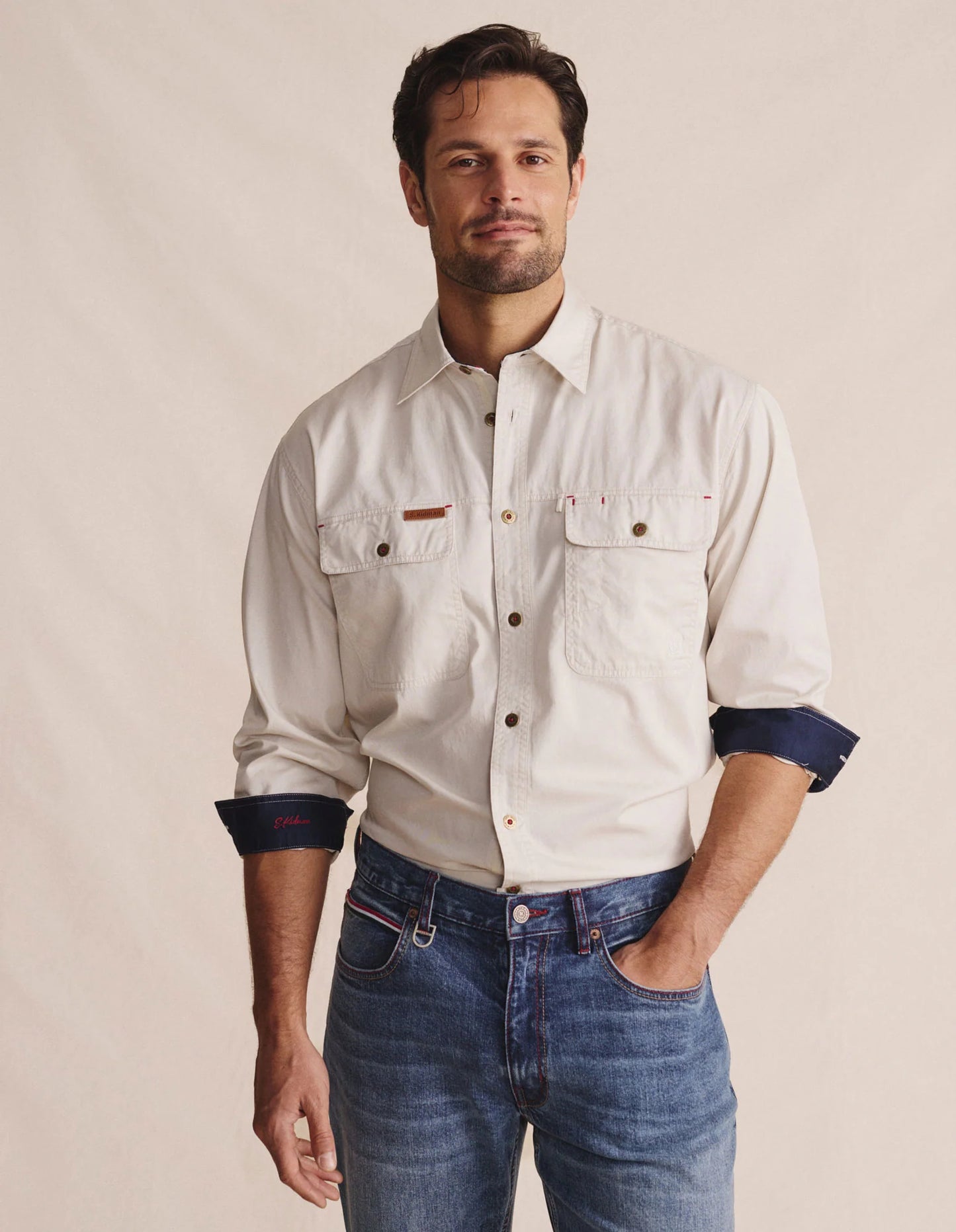 Kidman Mens Armstrong Long Sleeve Full Button Workshirt - Stone