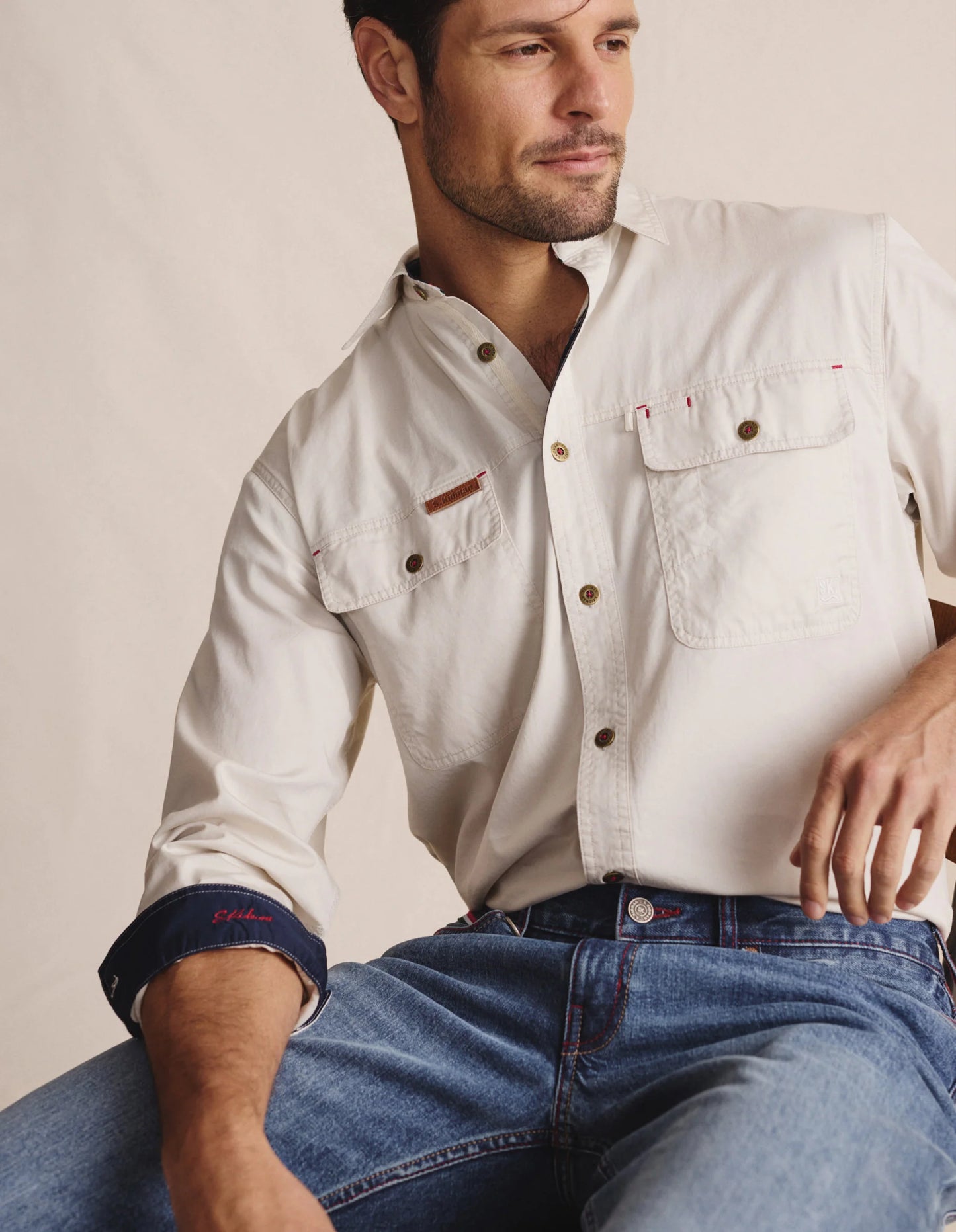Kidman Mens Armstrong Long Sleeve Full Button Workshirt - Stone