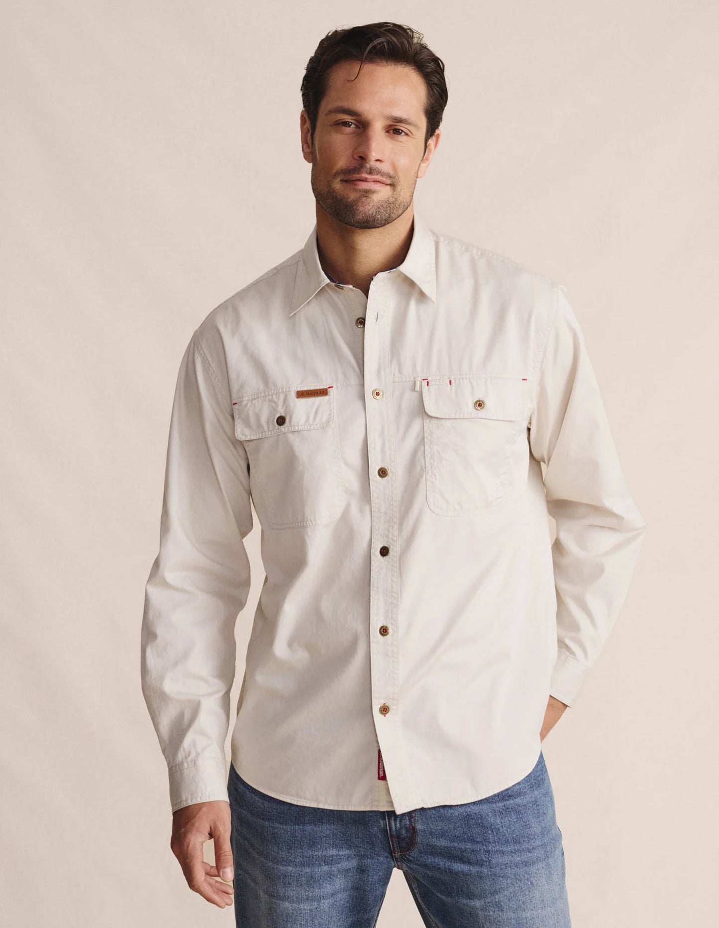 Kidman Mens Armstrong Long Sleeve Full Button Workshirt - Stone