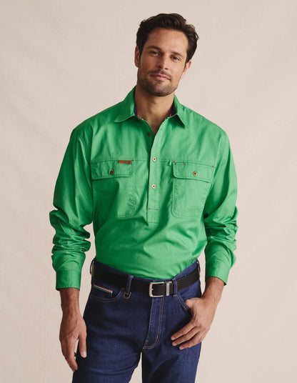 Kidman Mens Brockman Half Button Long Sleeve Workshirt - Green