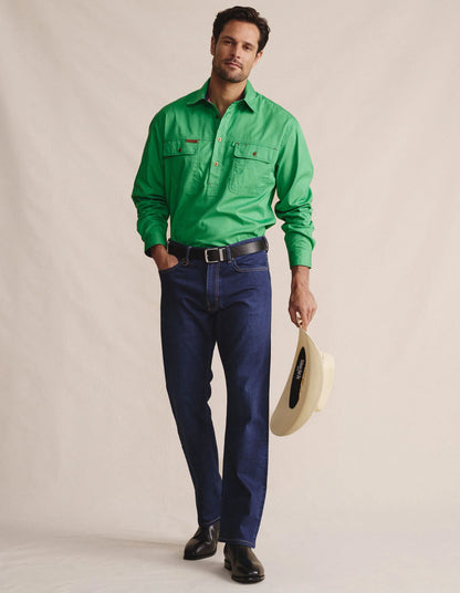 Kidman Mens Brockman Half Button Long Sleeve Workshirt - Green
