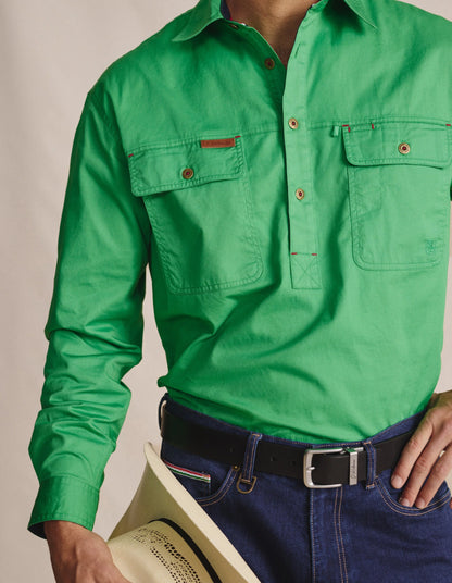 Kidman Mens Brockman Half Button Long Sleeve Workshirt - Green