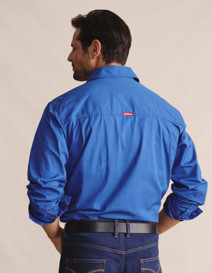 Kidman Mens Brockman Half Button Long Sleeve Workshirt - Mid Blue