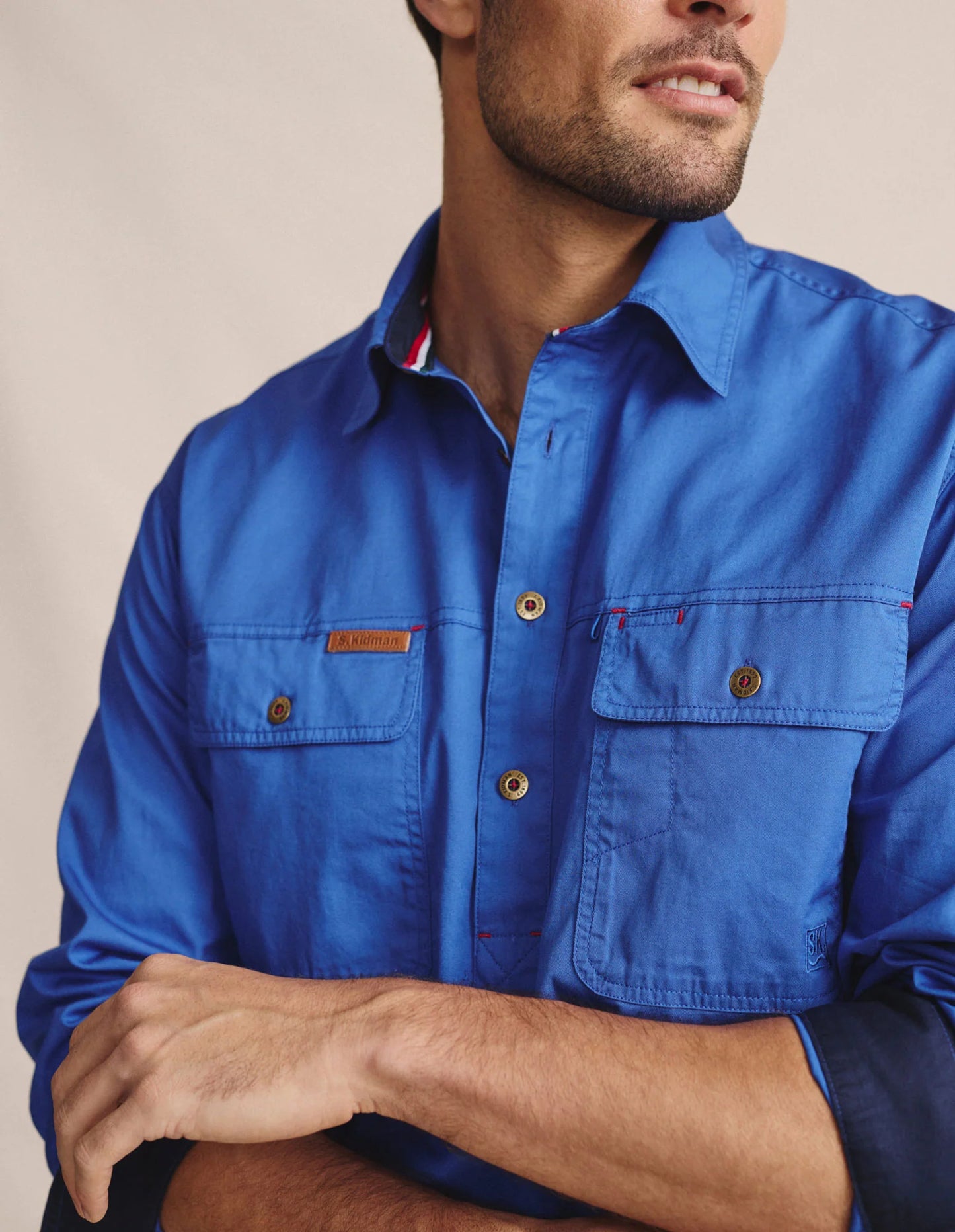 Kidman Mens Brockman Half Button Long Sleeve Workshirt - Mid Blue