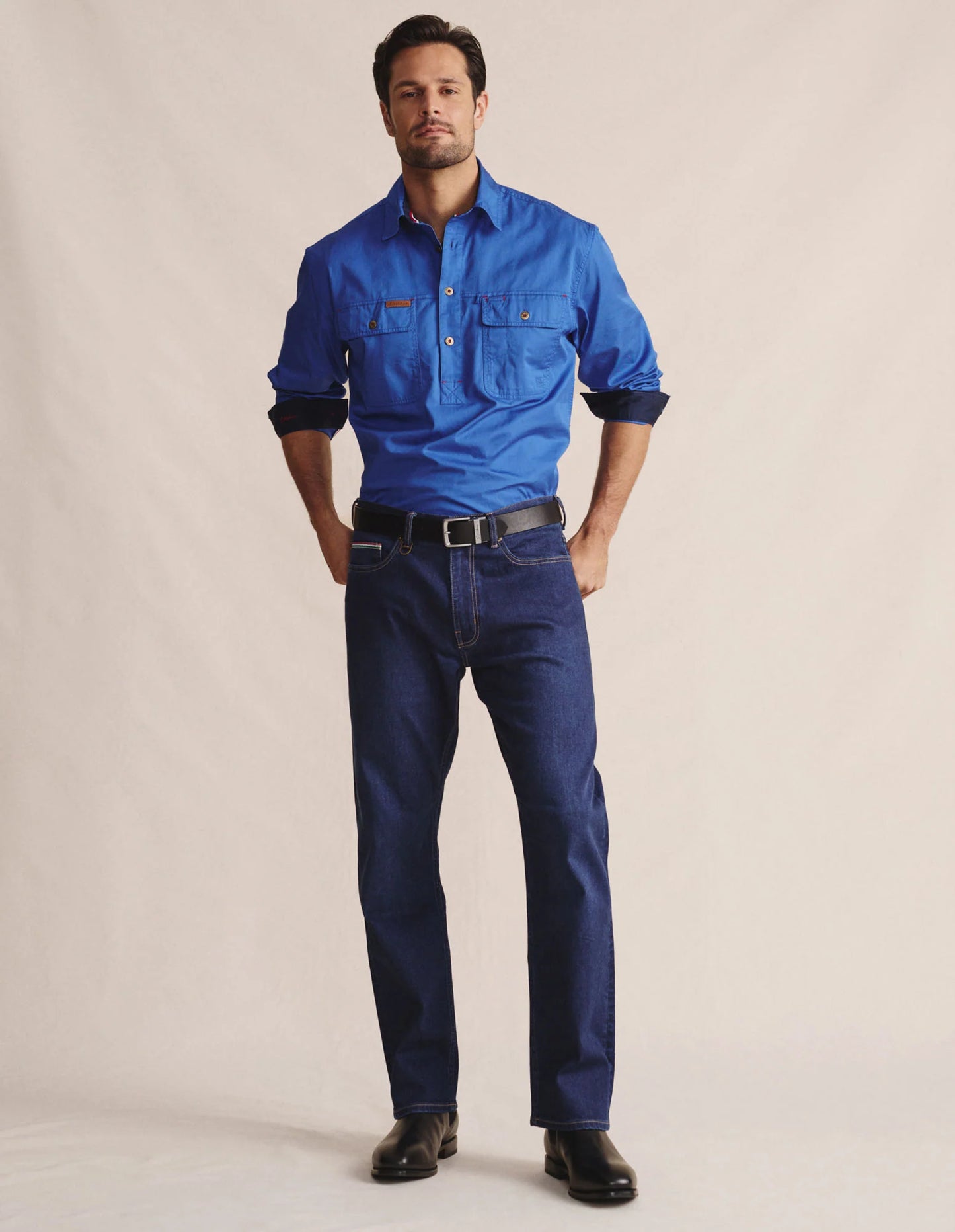 Kidman Mens Brockman Half Button Long Sleeve Workshirt - Mid Blue