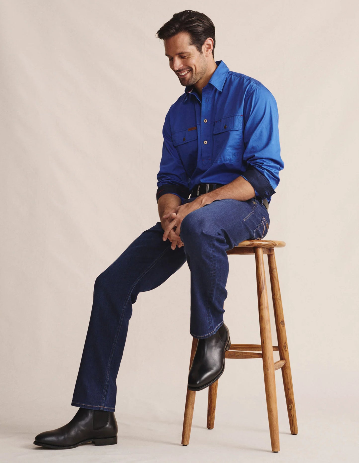 Kidman Mens Brockman Half Button Long Sleeve Workshirt - Mid Blue