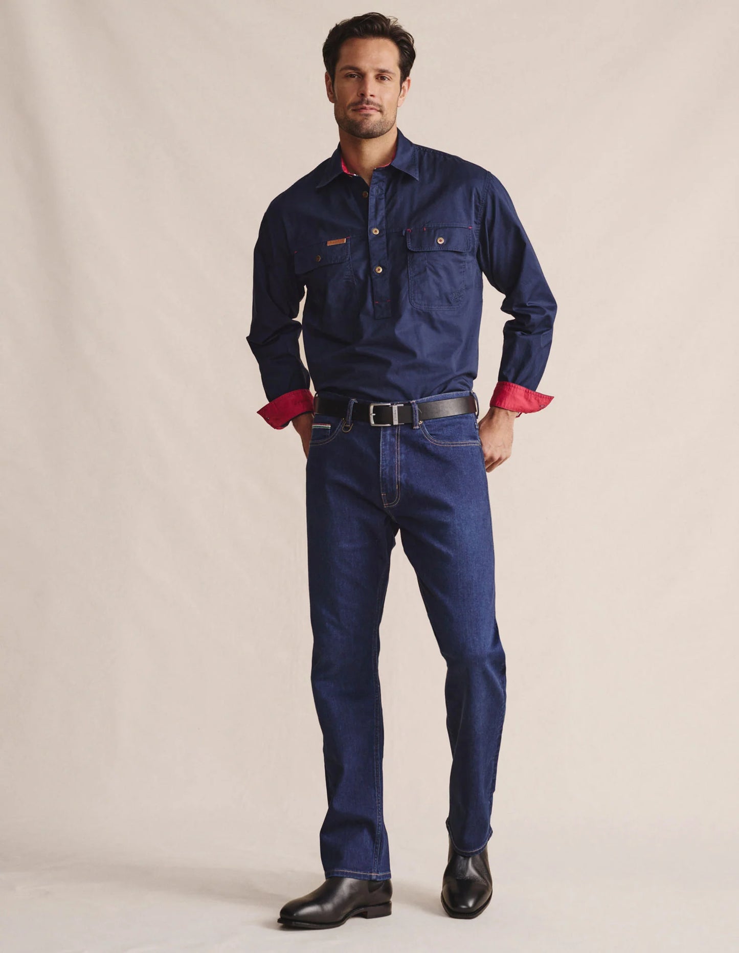 Kidman Mens Brockman Half Button Long Sleeve Workshirt - Navy