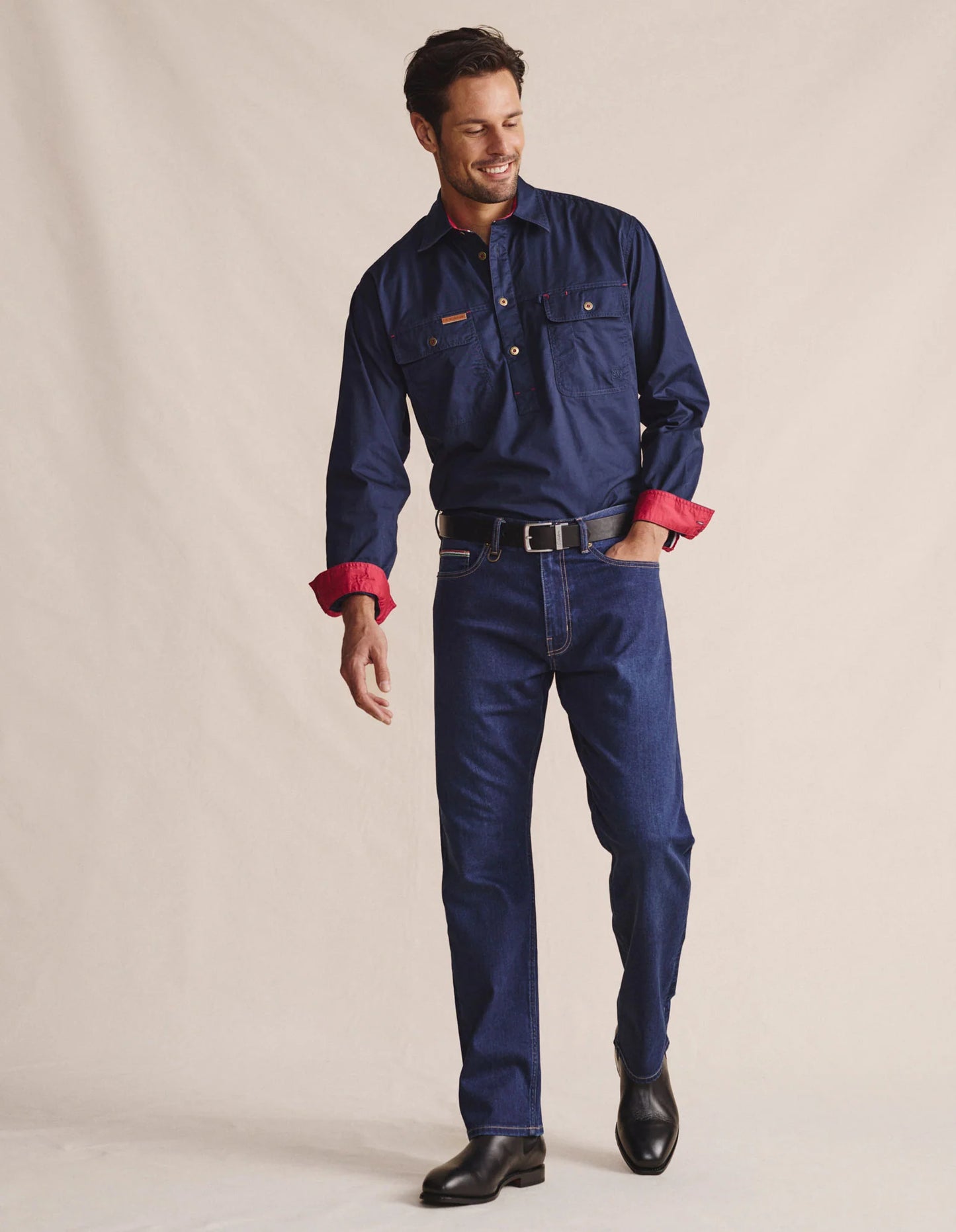 Kidman Mens Brockman Half Button Long Sleeve Workshirt - Navy