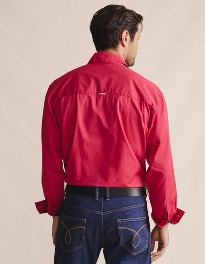 Kidman Mens Brockman Half Button Long Sleeve Workshirt - Red