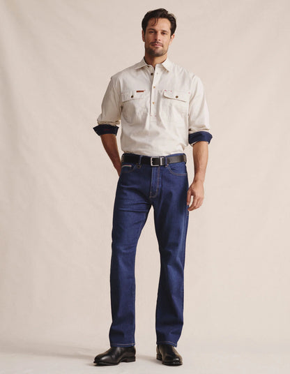 Kidman Mens Brockman Half Button Long Sleeve Workshirt - Stone