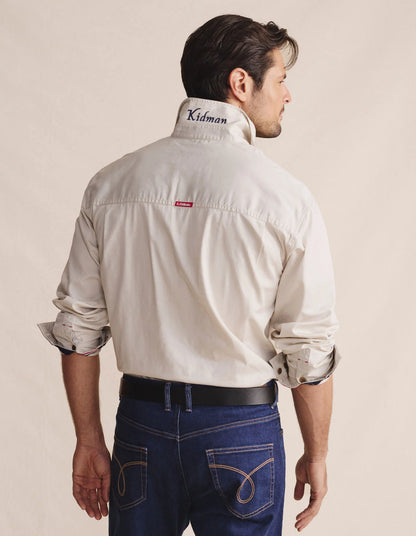 Kidman Mens Brockman Half Button Long Sleeve Workshirt - Stone