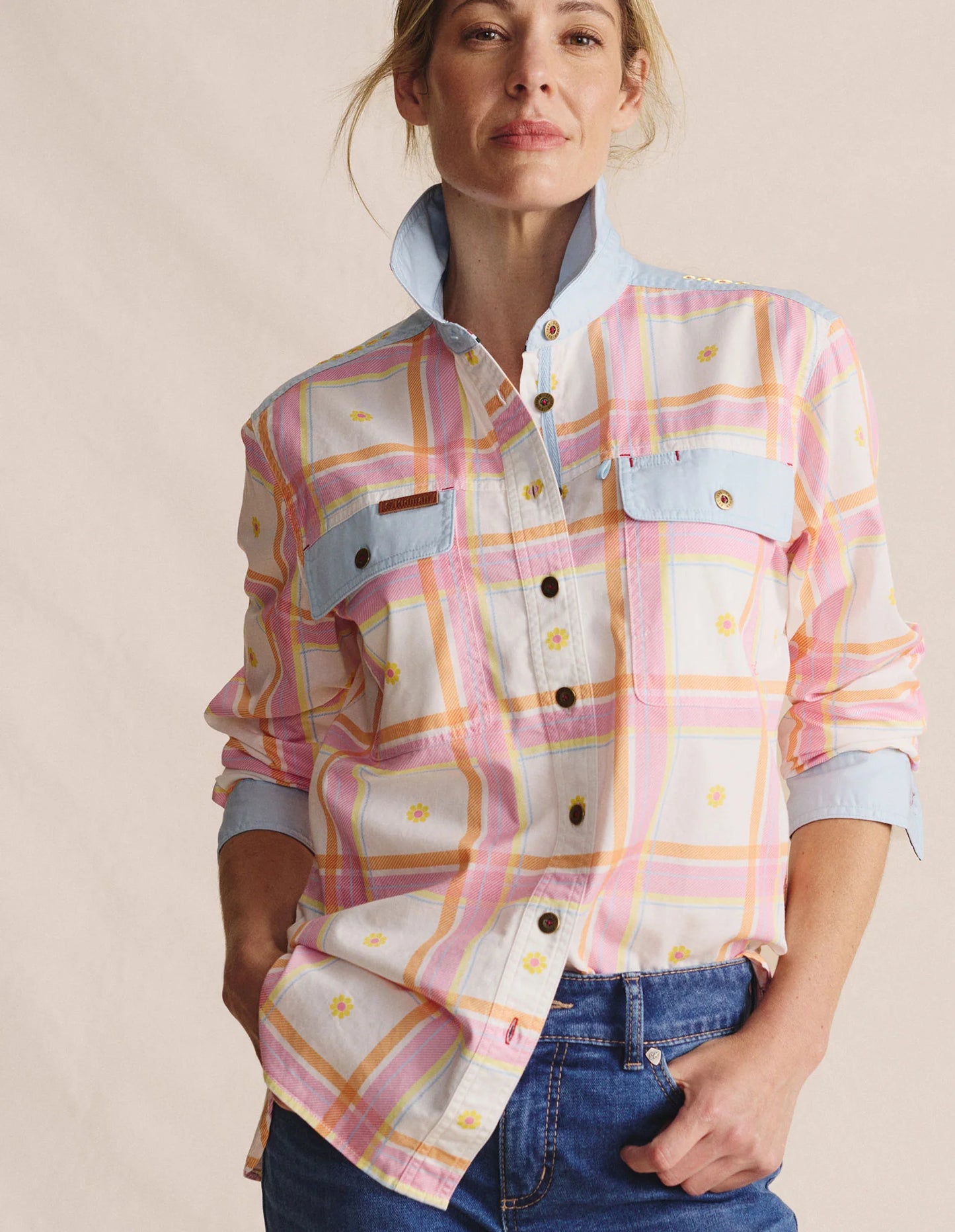 Kidman Women's Spencer Light Weight Full Button Work Shirt - Pale Pink