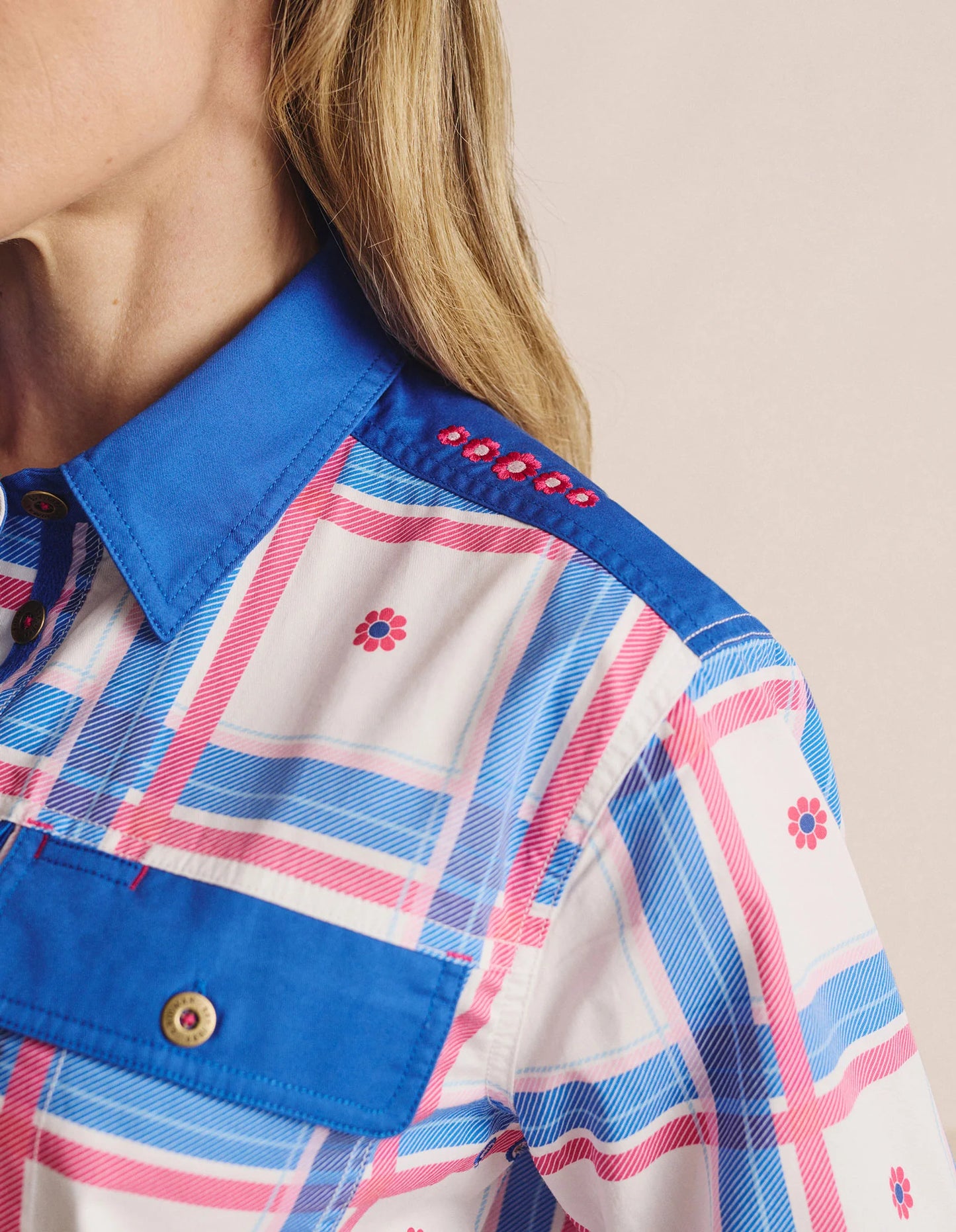 Kidman Women's Camfield Light Weight Half Button Work Shirt -Mid Blue