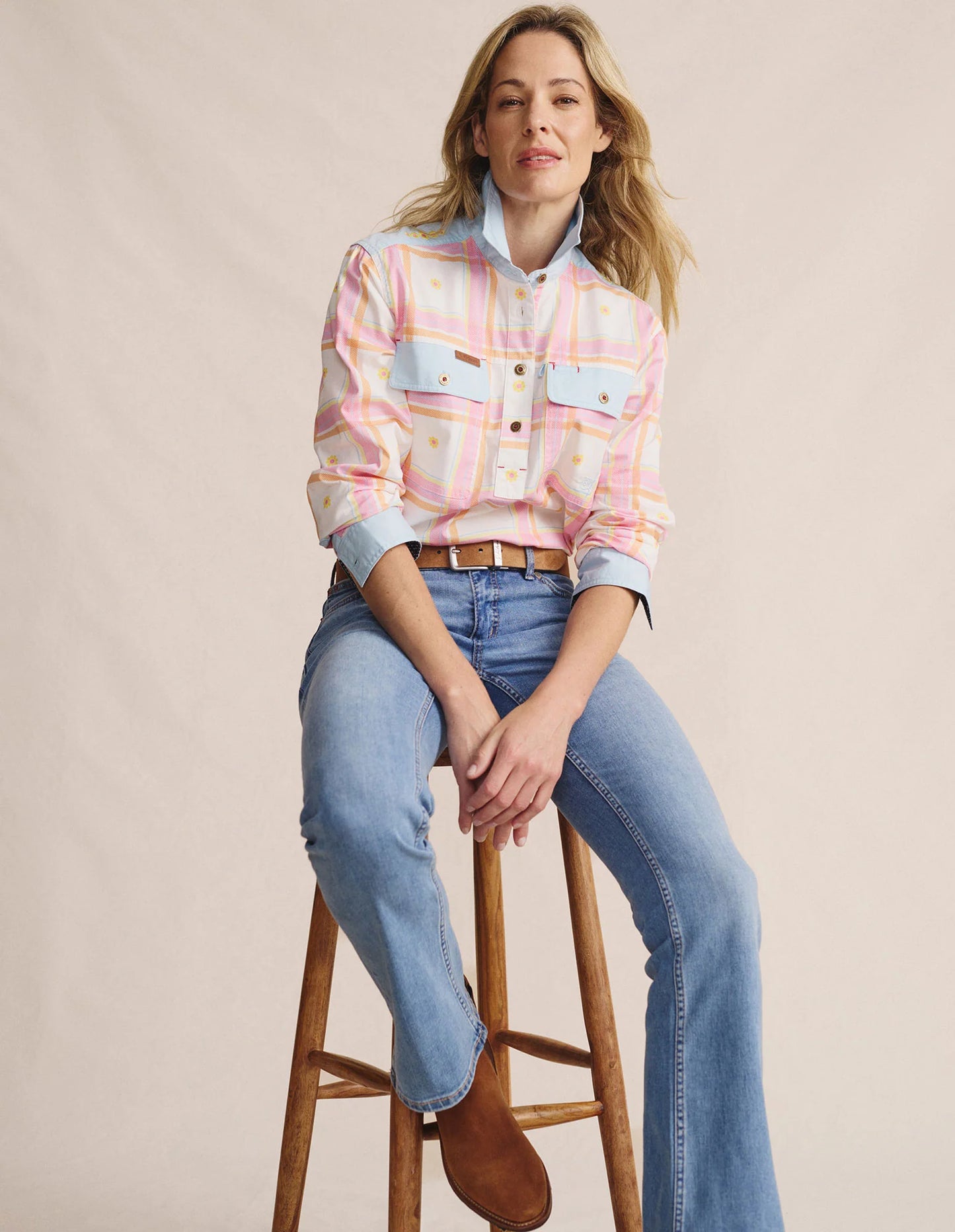 Kidman Women's Camfield Light Weight Half Button Work Shirt - Pink