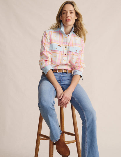 Kidman Women's Camfield Light Weight Half Button Work Shirt - Pink