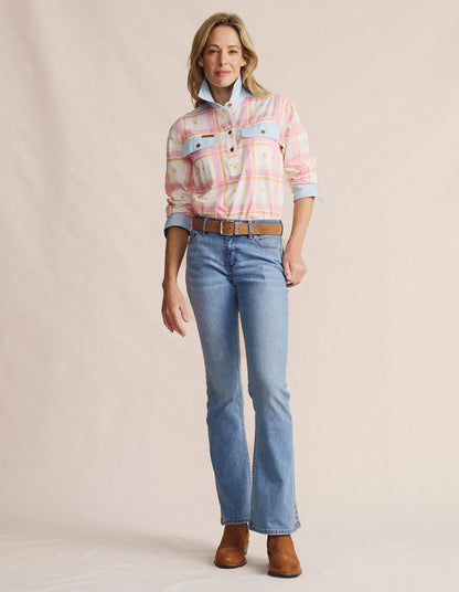 Kidman Women's Camfield Light Weight Half Button Work Shirt - Pink