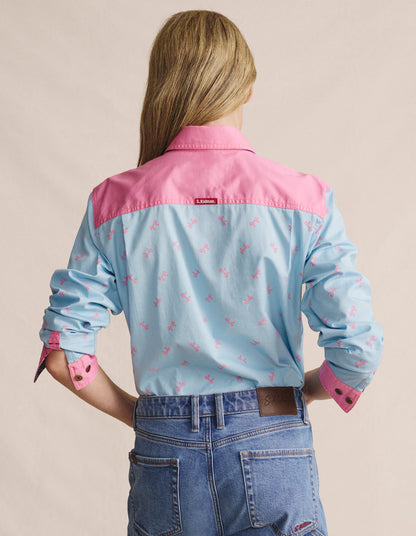 Kidman Women's Camfield Light Weight Half Button Work Shirt - Sky Blue