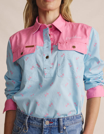 Kidman Women's Camfield Light Weight Half Button Work Shirt - Sky Blue