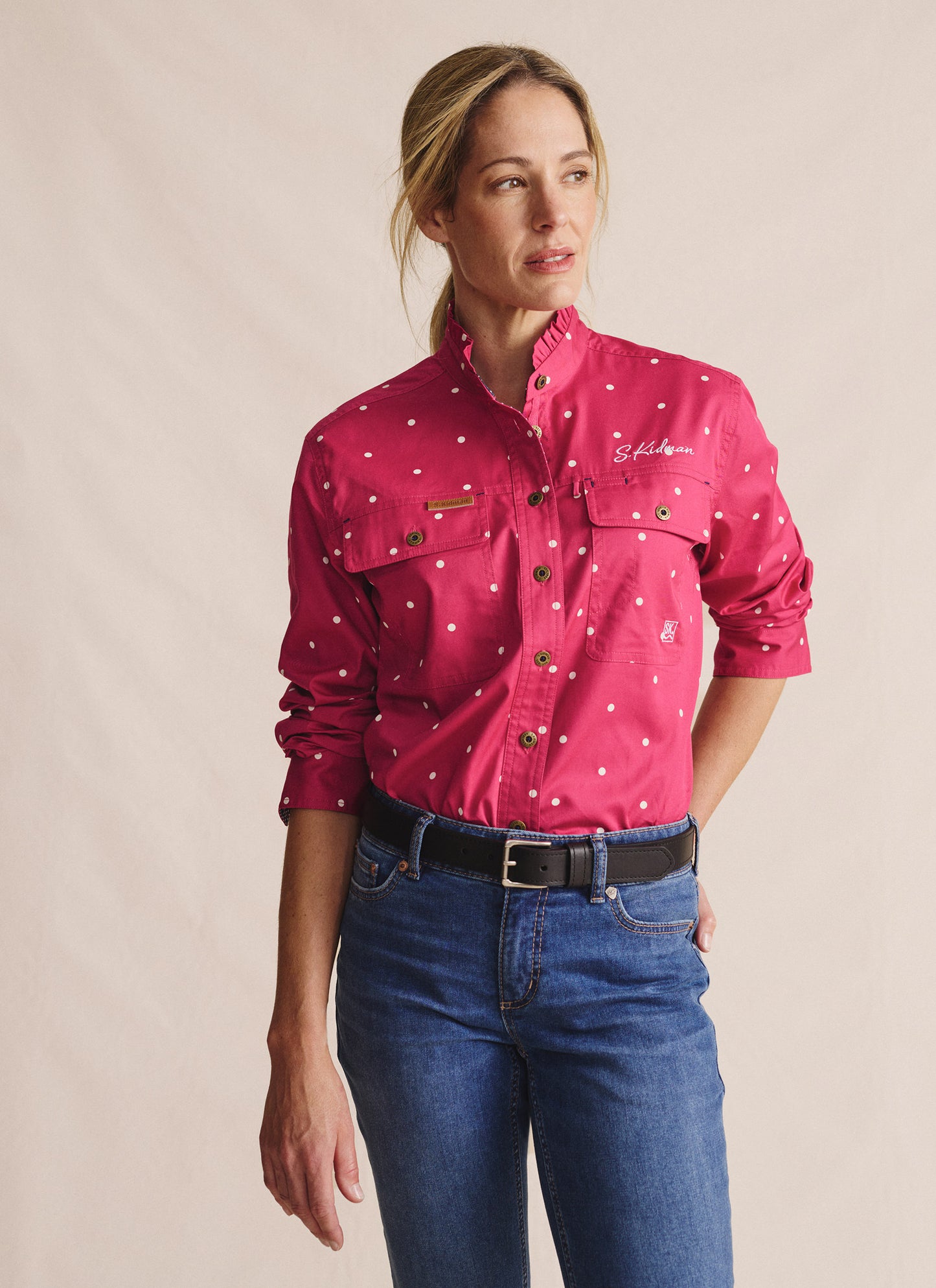 Kidman Women's Lilly Pilly  Light Weight Full Button Work Shirt - Pink