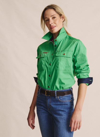 Kidman Womens Spencer Long Sleeve Full Button Work Shirt - Green