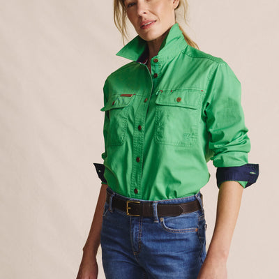 Kidman Womens Spencer Long Sleeve Full Button Work Shirt - Green