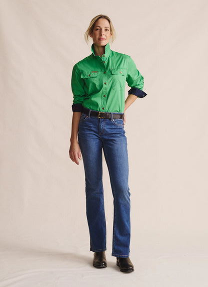 Kidman Womens Spencer Long Sleeve Full Button Work Shirt - Green