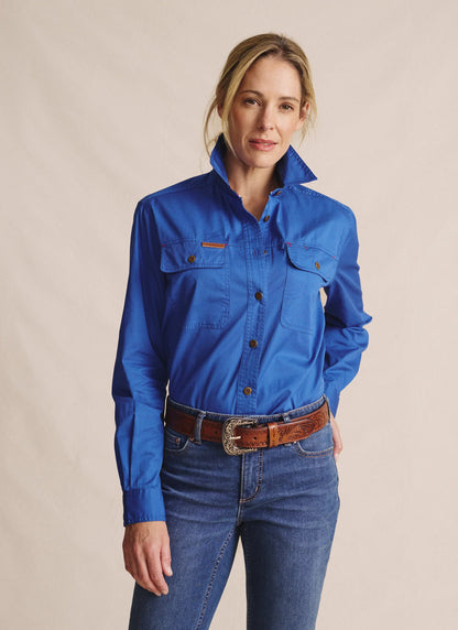 Kidman Womens Spencer Long Sleeve Full Button Work Shirt - Mid Blue