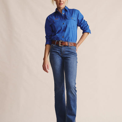 Kidman Womens Spencer Long Sleeve Full Button Work Shirt - Mid Blue