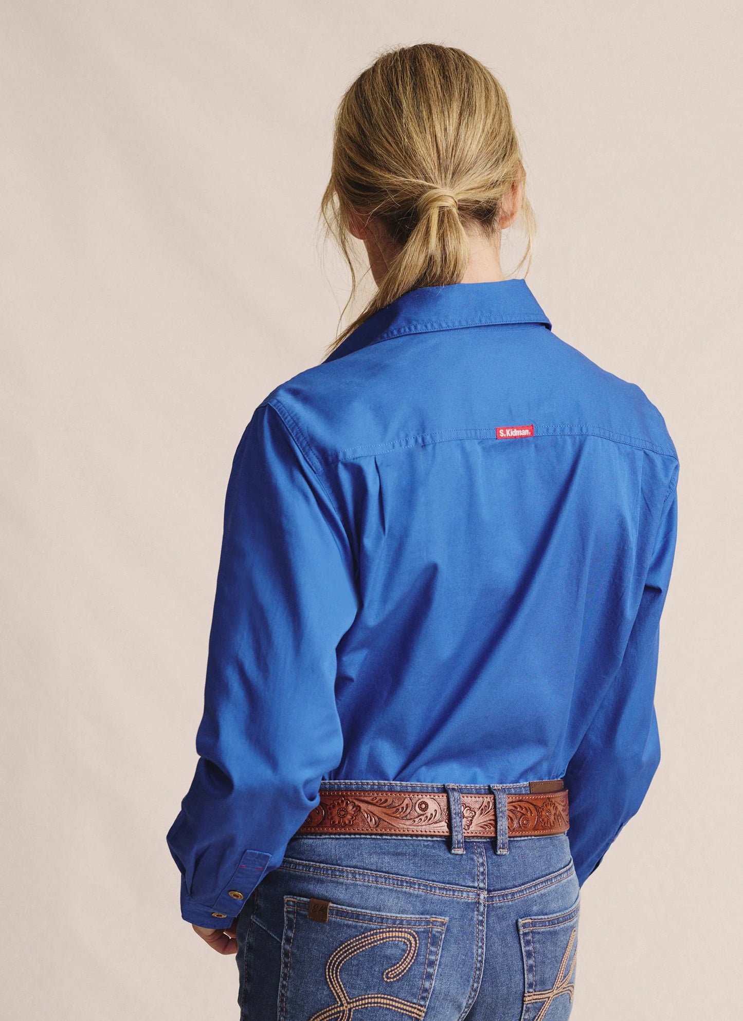 Kidman Womens Spencer Long Sleeve Full Button Work Shirt - Mid Blue